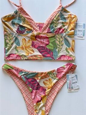 Roxy Bikini Set Top L Bottom M Reversible Bottom - Women’s Swimwear NWT